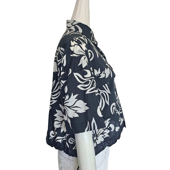 SACAI BLACK/OFF WHITE FLORAL PRINT BOXY SHIRT (3) - Picture 3 of 9